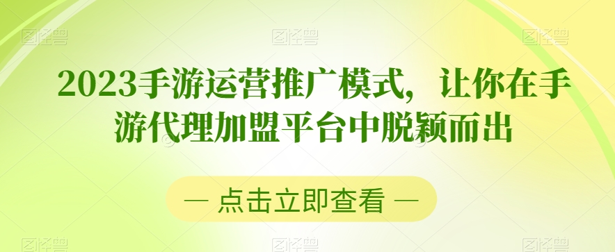 2023手游运营推广模式，让你在手游代理加盟平台中脱颖而出-温暖资源库