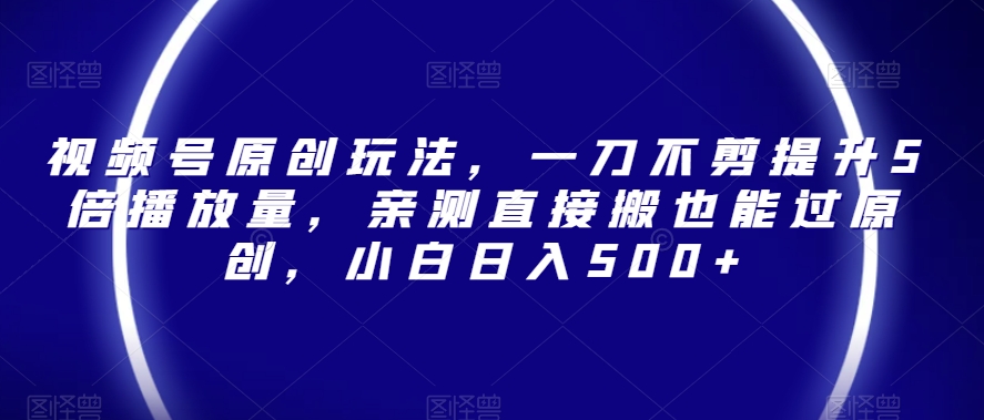 视频号原创玩法，一刀不剪提升5倍播放量，亲测直接搬也能过原创，小白日入500+【揭秘】-温暖资源库