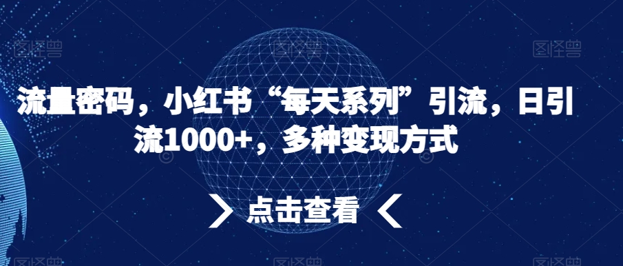 流量密码，小红书“每天系列”引流，日引流1000+，多种变现方式【揭秘】-温暖资源库