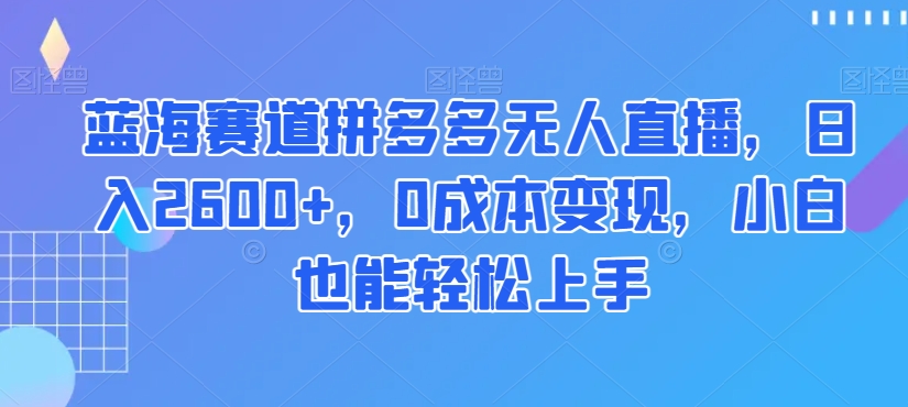 蓝海赛道拼多多无人直播，日入2600+，0成本变现，小白也能轻松上手【揭秘】-温暖资源库