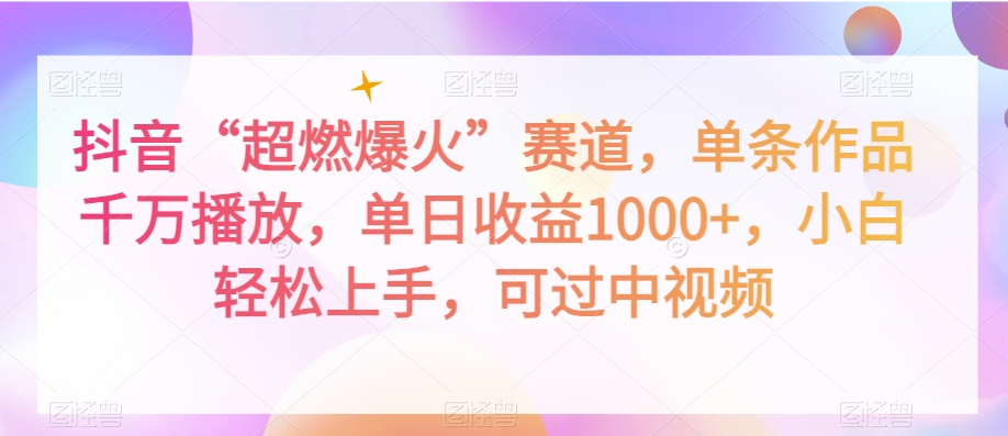抖音“超燃爆火”赛道，单条作品千万播放，单日收益1000+，小白轻松上手，可过中视频【揭秘】-温暖资源库