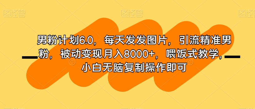 男粉计划6.0，每天发发图片，引流精准男粉，被动变现月入8000+，喂饭式教学，小白无脑复制操作即可-温暖资源库