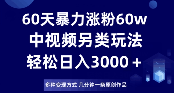 60天暴力涨粉60W，中视频另类玩法，日入3000＋，几分钟一条原创作品多种变现方式-温暖资源库