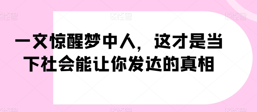 一文惊醒梦中人，这才是当下社会能让你发达的真相【公众号付费文章】-温暖资源库