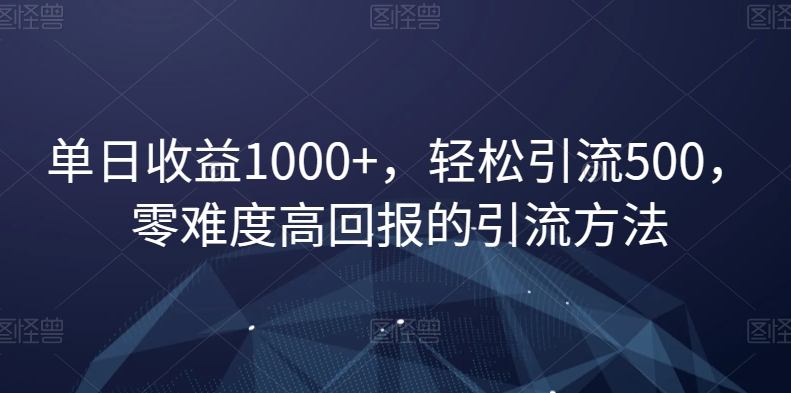 单日收益1000+，轻松引流500，零难度高回报的引流方法【揭秘】-温暖资源库