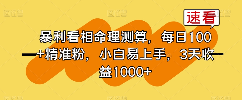 暴利看相命理测算，每日100+精准粉，小白易上手，3天收益1000+【揭秘】-温暖资源库