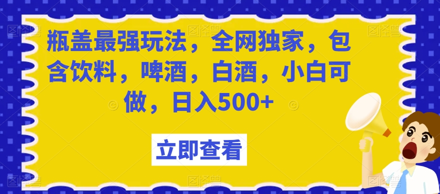 瓶盖最强玩法，全网独家，包含饮料，啤酒，白酒，小白可做，日入500+【揭秘】-温暖资源库