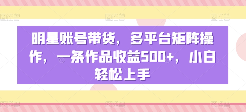明星账号带货，多平台矩阵操作，一条作品收益500+，小白轻松上手【揭秘】-温暖资源库