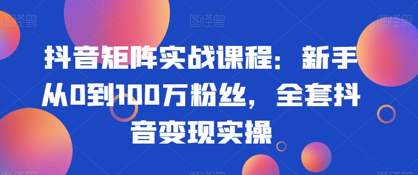 抖音矩阵实战课程：新手从0到100万粉丝，全套抖音变现实操-温暖资源库
