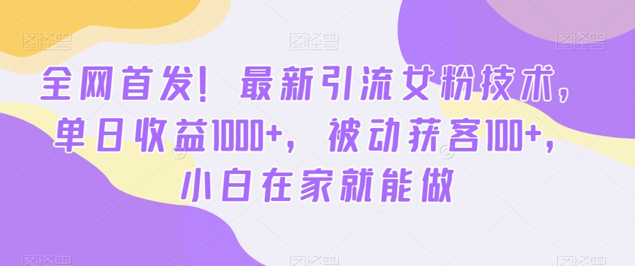 全网首发！最新引流女粉技术，单日收益1000+，被动获客100+，小白在家就能做【揭秘】-温暖资源库