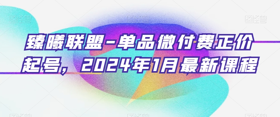 臻曦联盟-单品微付费正价起号，2024年1月最新课程-温暖资源库