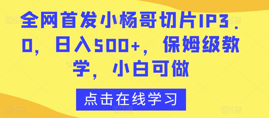 全网首发小杨哥切片IP3.0，日入500+，保姆级教学，小白可做【揭秘】-温暖资源库