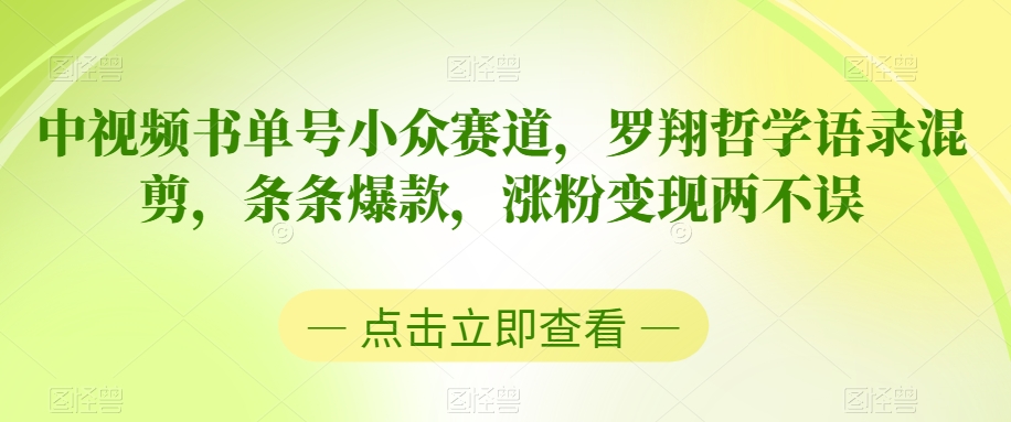 中视频书单号小众赛道，罗翔哲学语录混剪，条条爆款，涨粉变现两不误【揭秘】-温暖资源库