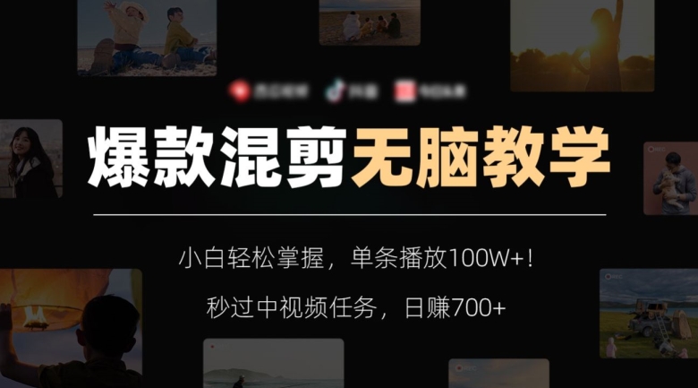 爆款混剪无脑教学，小白轻松掌握，单条播放100W+！秒过中视频任务，日赚700+【揭秘】-温暖资源库