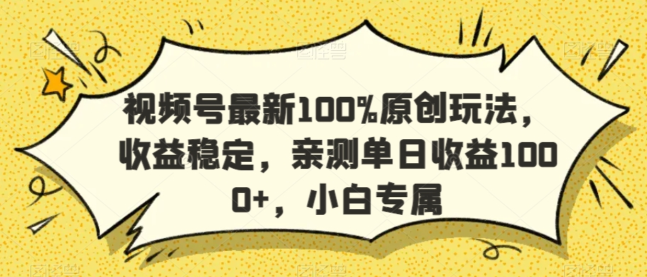 视频号最新100%原创玩法，收益稳定，亲测单日收益1000+，小白专属【揭秘】-温暖资源库