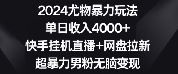 2024尤物暴力玩法，单日收入4000+，快手挂机直播+网盘拉新，超暴力男粉无脑变现【揭秘】-温暖资源库
