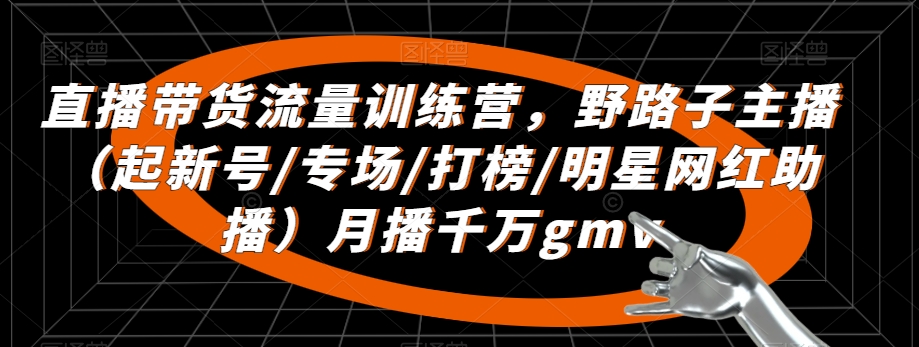 直播带货流量训练营，​野路子主播（起新号/专场/打榜/明星网红助播）月播千万gmv-温暖资源库