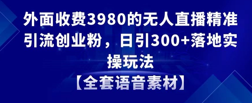 外面收费3980的无人直播精准引流创业粉，日引300+落地实操玩法【全套语音素材】【揭秘】-温暖资源库