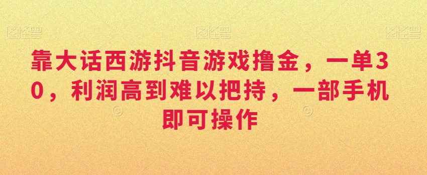 靠大话西游抖音游戏撸金，一单30，利润高到难以把持，一部手机即可操作，日入3000+【揭秘】-温暖资源库
