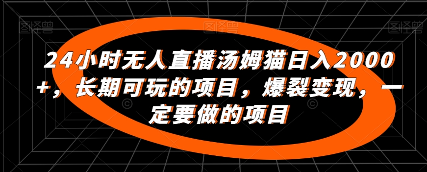 24小时无人直播汤姆猫日入2000+，长期可玩的项目，爆裂变现，一定要做的项目【揭秘】-温暖资源库