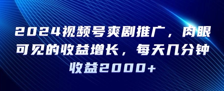2024视频号爽剧推广，肉眼可见的收益增长，每天几分钟收益2000+【揭秘】-温暖资源库