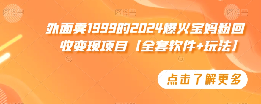 外面卖1999的2024爆火宝妈粉回收变现项目【全套软件+玩法】【揭秘】-温暖资源库