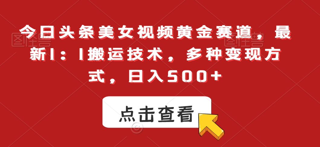 今日头条美女视频黄金赛道，最新1：1搬运技术，多种变现方式，日入500+【揭秘】-温暖资源库