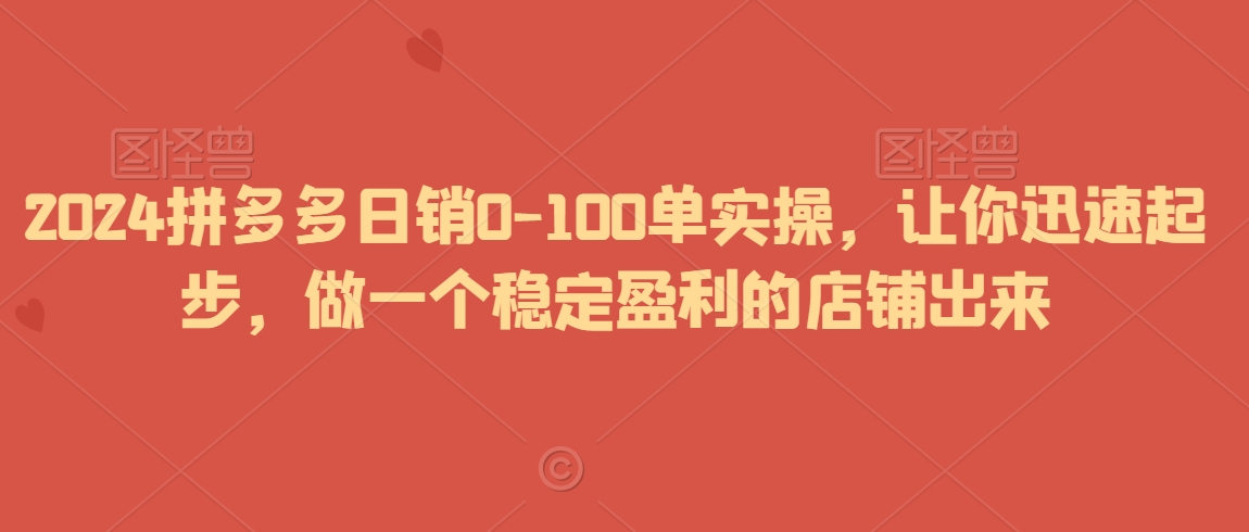 2024拼多多日销0-100单实操，让你迅速起步，做一个稳定盈利的店铺出来-温暖资源库