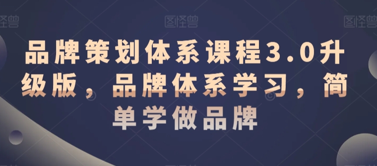 品牌策划体系课程3.0升级版，品牌体系学习，简单学做品牌-温暖资源库