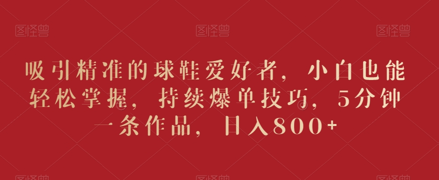 吸引精准的球鞋爱好者，小白也能轻松掌握，持续爆单技巧，5分钟一条作品，日入800+【揭秘】-温暖资源库