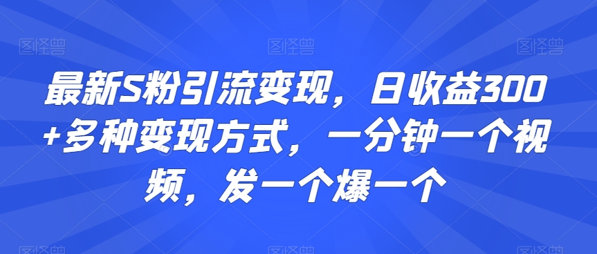 最新S粉引流变现，日收益300+多种变现方式，一分钟一个视频，发一个爆一个【揭秘】-温暖资源库