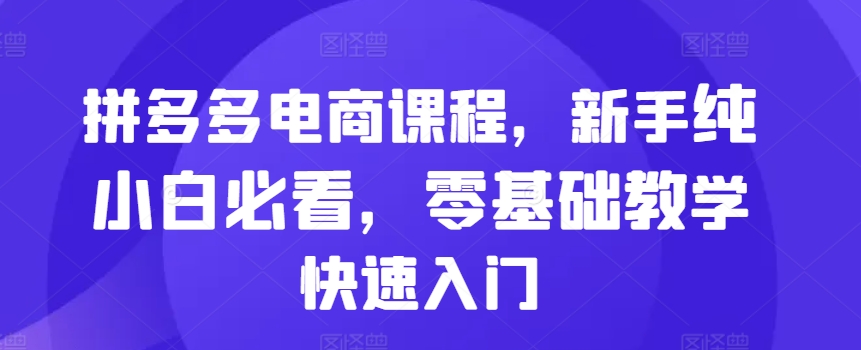 拼多多电商课程，新手纯小白必看，零基础教学快速入门-温暖资源库
