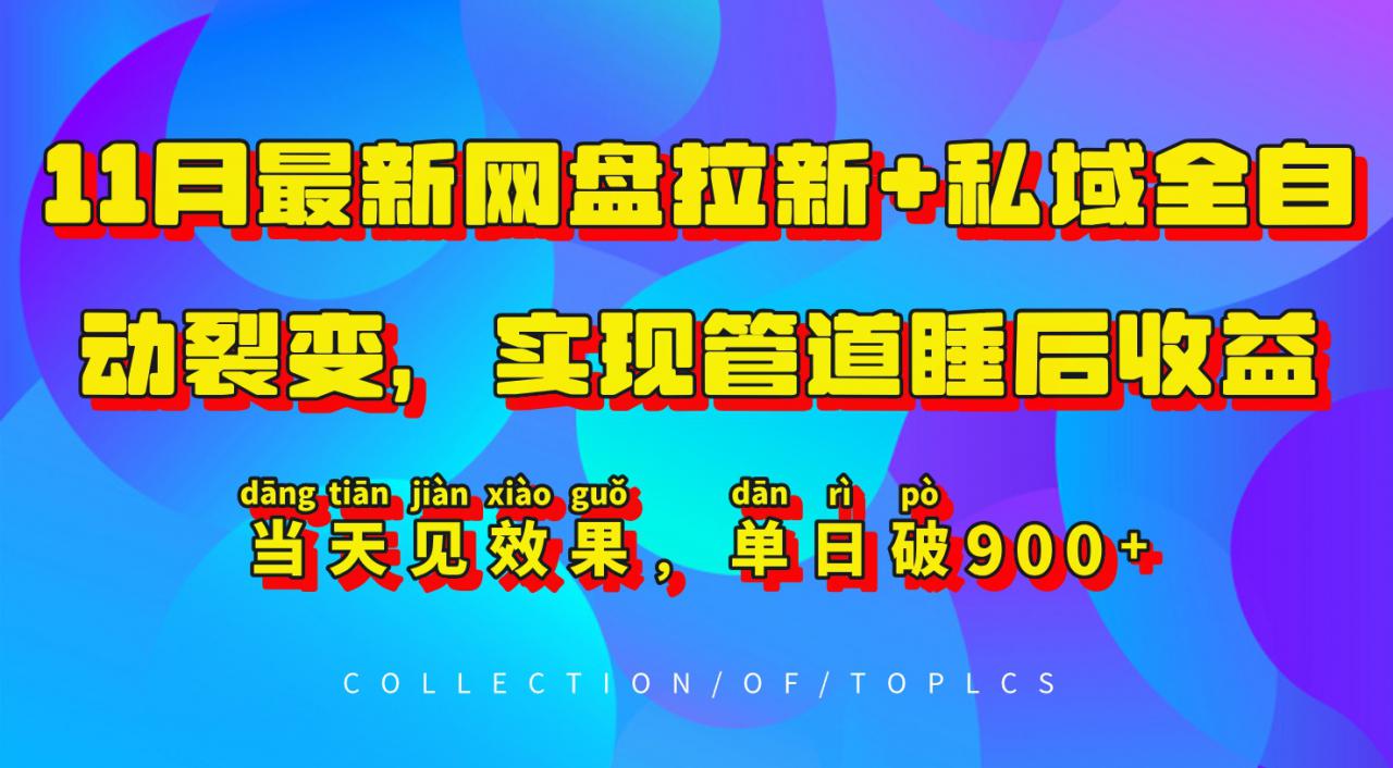 11月最新网盘拉新+私域全自动裂变，实现管道睡后收益，当天见效果，单日破900+-温暖资源库