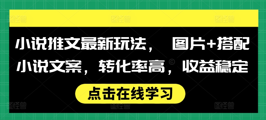小说推文最新玩法， 图片+搭配小说文案，转化率高，收益稳定-温暖资源库