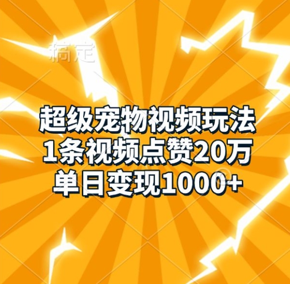 超级宠物视频玩法，1条视频点赞20万，单日变现1k-温暖资源库