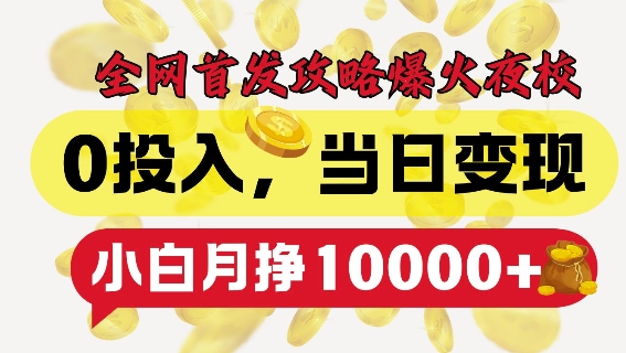 全网首发爆火夜校，0投入，当日变现，小白轻松月入1w+【揭秘】-温暖资源库