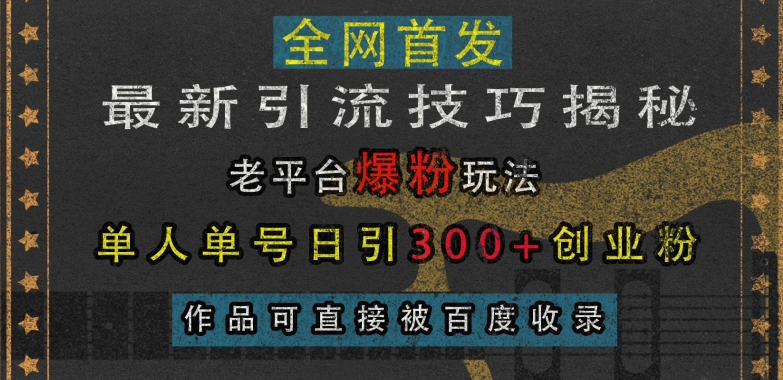 最新引流技巧揭秘，老平台爆粉玩法，单人单号日引300+创业粉，作品可直接被百度收录-温暖资源库