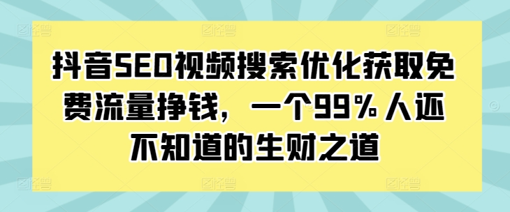 抖音SEO视频搜索优化获取免费流量挣钱，一个99%人还不知道的生财之道-温暖资源库