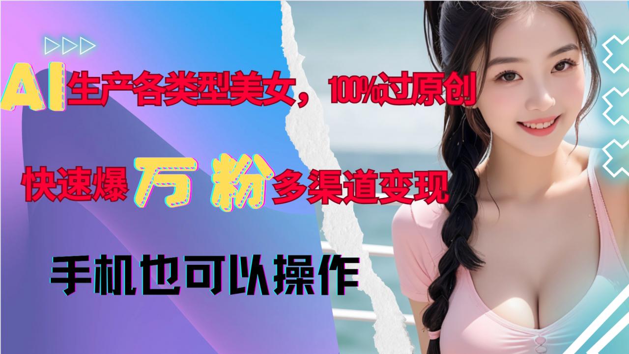 AI生产各类型美女，100%过原创，快速爆万粉，多渠道变现，新手可做-温暖资源库