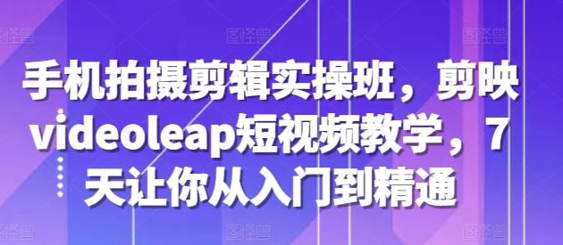 手机拍摄剪辑实操班，剪映videoleap短视频教学，7天让你从入门到精通-温暖资源库