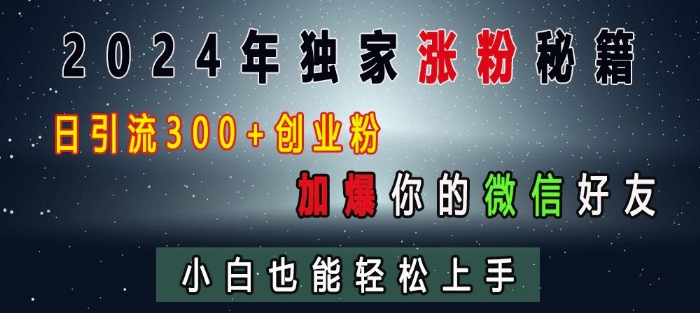 2024年独家涨粉秘籍，日引流300+创业粉，加爆你的微信好友，小白也能轻松上手-温暖资源库