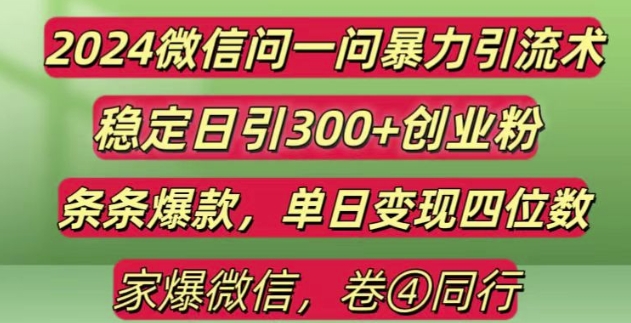 2024最新微信问一问暴力引流300+创业粉,条条爆款单日变现四位数【揭秘】-温暖资源库