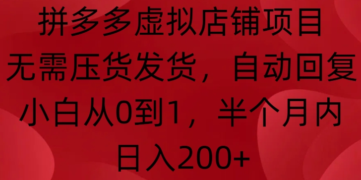拼多多虚拟店铺项目，无需压货发货，自动回复，小白从0到1，半个月内日入200+【揭秘】-温暖资源库