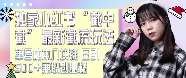 最新小红书截流玩法 独家截中截 单号成本几块钱 日引500+CY粉JZ粉-温暖资源库