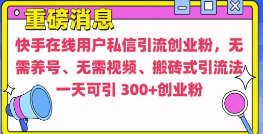 快手最新引流创业粉方法，无需养号、无需视频、搬砖式引流法【揭秘】-温暖资源库