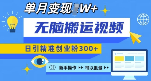 无脑搬运视频号可批量复制，新手即可操作，日引精准创业粉300+，月变现过W 【揭秘】-温暖资源库