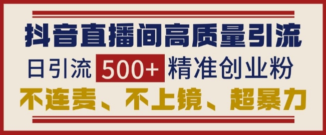 抖音直播间引流创业粉，无需连麦、不用上镜、超暴力，日引流500+高质量精准创业粉-温暖资源库