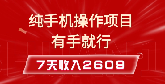 纯手机操作的小项目，有手就能做，7天收入2609+实操教程【揭秘】-温暖资源库