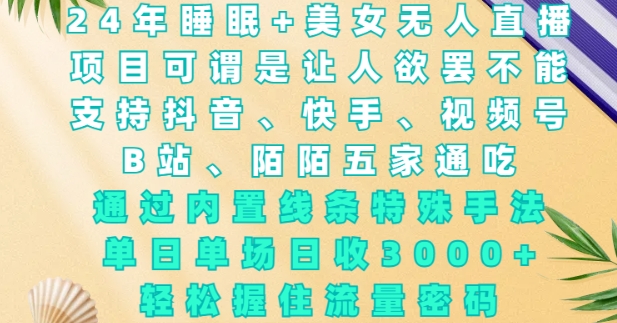 2024年睡眠+美女无人直播，通过内置线条特殊手法，单场日收3k+，轻松握住流量密码【揭秘】-温暖资源库