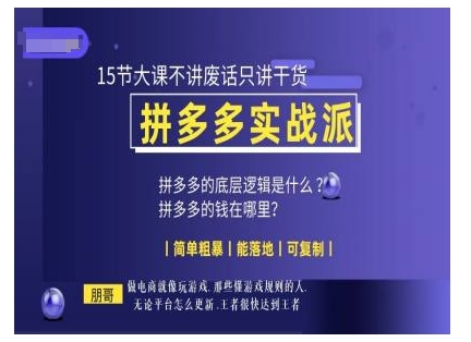 朋哥电商(拼多多实战派)，15节大课不讲废话只讲干货，简单粗暴 能落地 可复制-温暖资源库